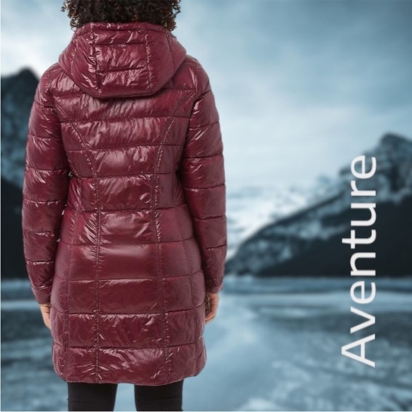 Aventure | 3/4 Length Hooded Puffer Jacket | Maroon | Size Medium - Picture 5 of 9